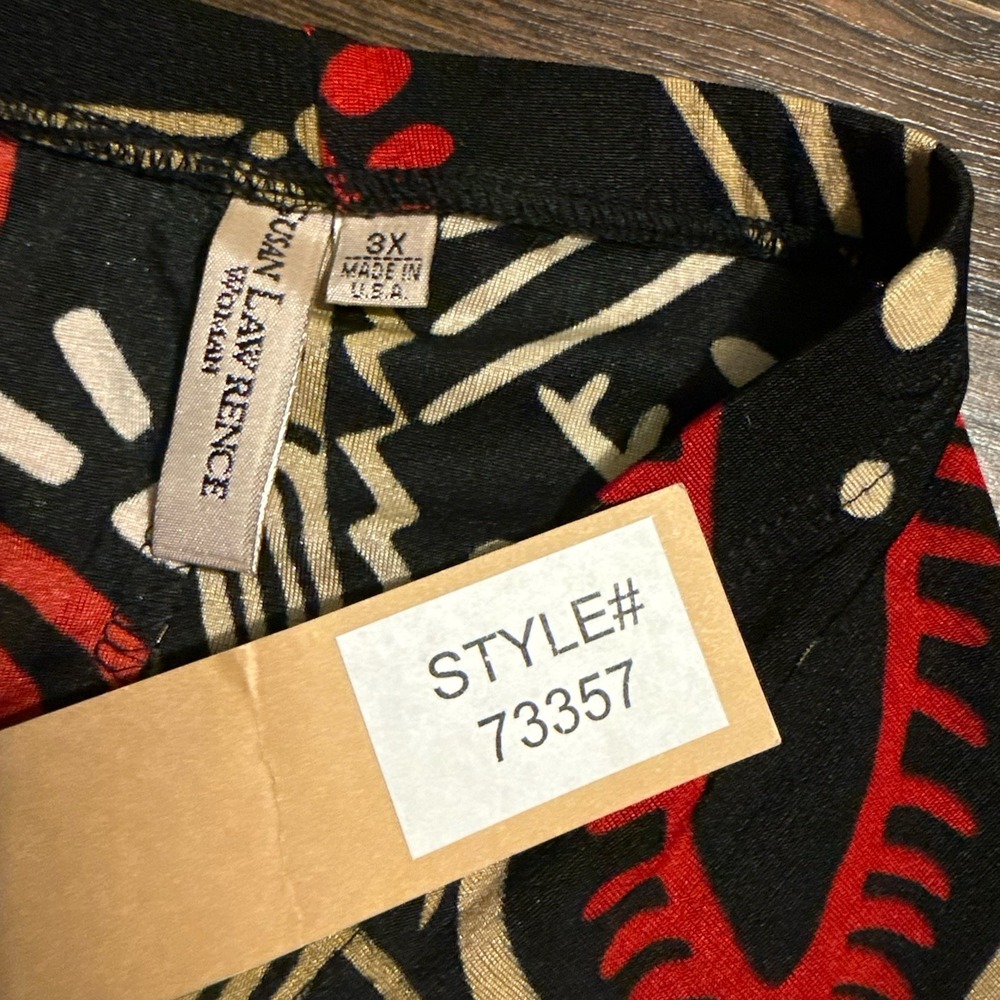 Susan Lawrence Skirt 3X Black Red Tribal Print A Line Stretch Pull On Midi USA - Picture 6 of 8